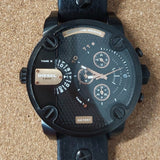 Diesel Little Daddy Chronograph Black Dial Black Leather Strap Watch For Men - DZ7291 Buy Now By Diesel