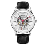 Emporio Armani Meccanico Silver Skeleton Dial Black Leather Watch For Men - AR1997 Buy Now By Emporio Armani