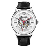 Emporio Armani Meccanico Silver Skeleton Dial Black Leather Strap Watch For Men - AR2072 Buy Now By Emporio Armani