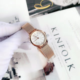 Calvin Klein Minimal White Dial Rose Gold Mesh Bracelet Watch for Women - K3M23626