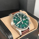 IWC Pilot's Watch Chronograph Edition Racing Green 43mm Green Dial Brown Leather Strap Watch for Men - IW377726 Buy Now By IWC