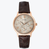 Guess Wafer Quartz Beige Dial Brown Leather Strap Watch For Men - W0496G1 Buy Now By Guess