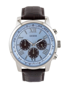 Guess Horizon Chronograph Analog Blue Dial Brown Leather Strap Watch For Men - W0380G6 Buy Now By Guess