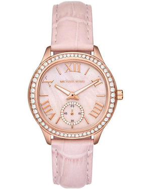 Michael Kors Sage Three-Hand Mother of Pearl Pink Dial Pink Leather Strap Watch for Women - MK4820 Buy Now By Michael Kors