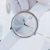 Calvin Klein Accent Silver Dial White Leather Strap Watch for Men - K2Y2X1KW Buy Now By Calvin Klein
