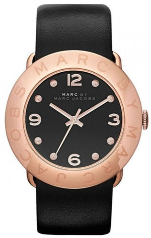 Marc Jacobs Amy Black Dial Black Leather Strap Watch for Women - MBM1225 Buy Now By Marc Jacobs