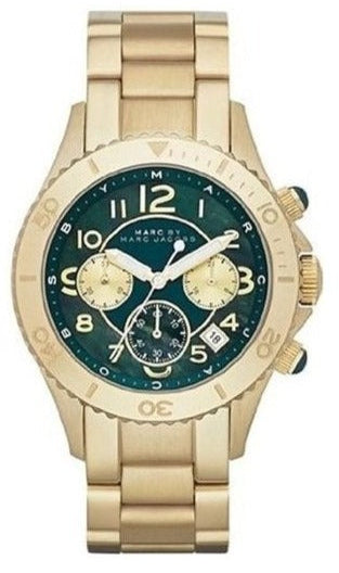 Marc Jacobs Rock Chronograph Green Dial Gold Steel Strap Watch for Women - MBM3252 Buy Now By Marc Jacobs