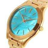 Michael Kors Slim Runway Blue Mother of Pearl Dial Gold Steel Strap Watch for Women - MK3492 Buy Now By Michael Kors
