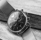 Emporio Armani Chronograph Black Dial Silver Mesh Bracelet Watch For Men - AR11104 Buy Now By Emporio Armani