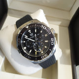 Tag Heuer Carrera Aquaracer Quartz Chronograph Black Dial Black Rubber Strap Watch for Men - CAY111A.FT6041 Buy Now By Tag Heuer
