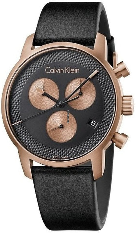 Calvin Klein City Chronograph Black Dial Black Leather Strap Watch for Men - K2G17TC1 Buy Now By Calvin Klein