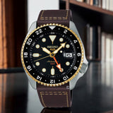 Seiko 5 Sports SKX GMT Automatic Mocha Black Dial Brown Leather Strap Watch For Men - SSK036K1 Buy Now By Seiko