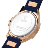 Guess Frontier DIamonds Gold Dial Blue Rubber Strap Watch For Women - W1160L3 Buy Now By Guess