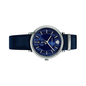 Versace Manifesto Quartz Blue Dial Blue Leather Strap Watch For Men - VBQ01017 Buy Now By Versace