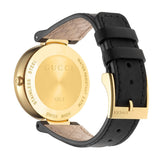 Gucci Interlocking G Gold Black Dial Black Leather Strap Unisex Watch - YA133326 Buy Now By Gucci