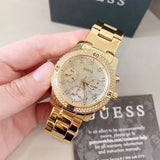 Guess Confetti Diamonds Silver Dial Gold Steel Strap Watch for Women - W0774L5 Buy Now By Guess