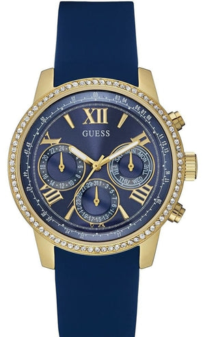 Guess Sunrise Blue Dial with Diamonds Blue Rubber Strap Watch For Women - W0616L2 Buy Now By Guess