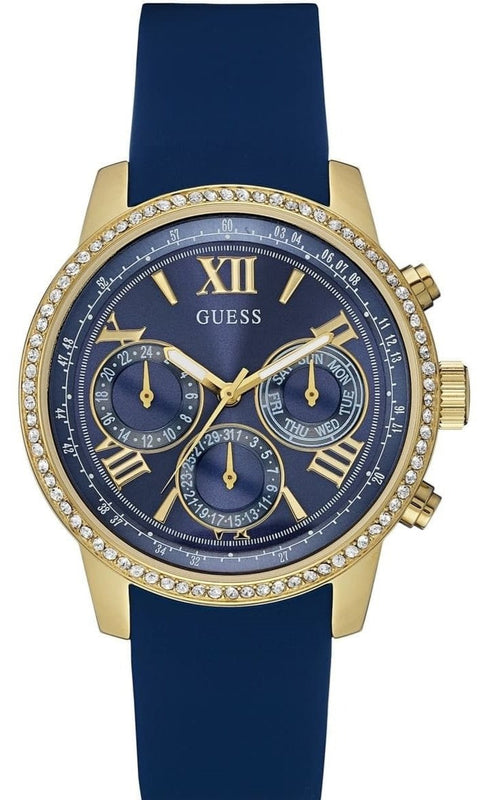 Guess Sunrise Blue Dial with Diamonds Blue Rubber Strap Watch For Women - W0616L2 Buy Now By Guess