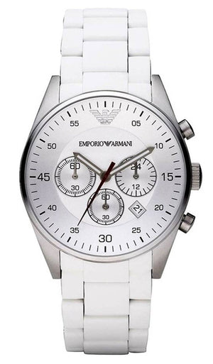 Emporio Armani Sport Chronograph White Dial White Silicone Strap Watch For Men - AR5859 Buy Now By Emporio Armani