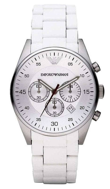 Emporio Armani Sport Chronograph White Dial White Silicone Strap Watch For Men - AR5859 Buy Now By Emporio Armani