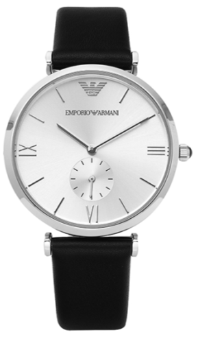 Emporio Armani Retro Analog Quartz Silver Dial Black Leather Strap Watch For Men - AR1674 Buy Now By Emporio Armani