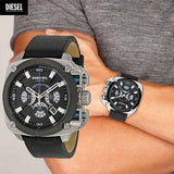 Diesel BAMF Chronograph Black Dial Black Leather Strap Watch For Men - DZ7345 Buy Now By Diesel