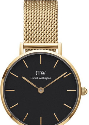 Daniel Wellington Classic Petite Evergold Black Dial Gold Mesh Bracelet Watch For Women - DW00100349 Buy Now By Daniel Wellington