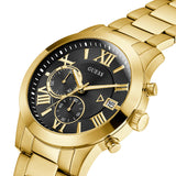 Guess Atlas Chronograph Black Dial Gold Steel Strap Watch for Men - W0668G8 Buy Now By Guess
