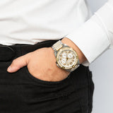 Guess Frontier Chronograph Crystals Silver Dial Two Tone Steel Strap Watch for Men - W0799G4 Buy Now By Guess