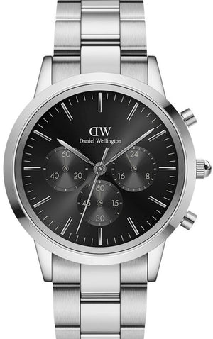 Daniel Wellington Iconic Chronograph Link Black Dial Silver Steel Strap Watch For Men - DW00100645 Buy Now By Daniel Wellington