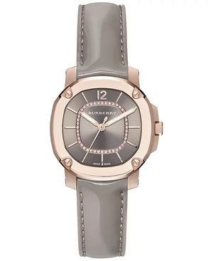 Burberry Britain Diamonds Grey Dial Grey Leather Strap Watch for Women - BBY1810 Buy Now By Burberry