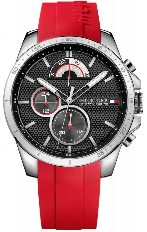 Tommy Hilfiger Decker Quartz Black Dial Red Rubber Strap Watch for Men - 1791351 Buy Now By Tommy Hilfiger
