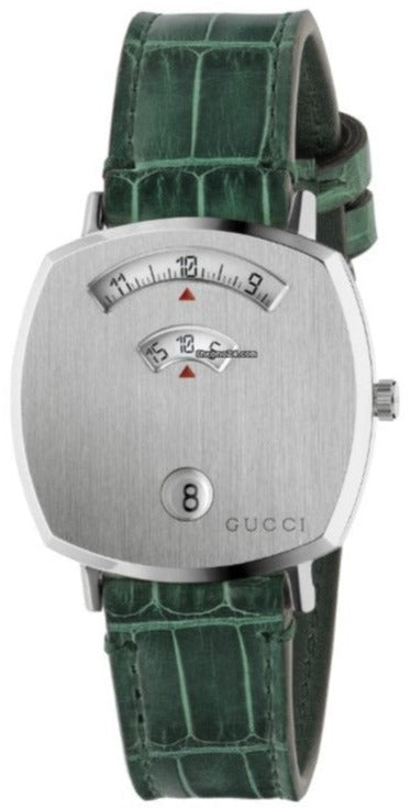 Gucci Grip Quartz Silver Dial Green Leather Strap Watch For Women - YA157404 Buy Now By Gucci