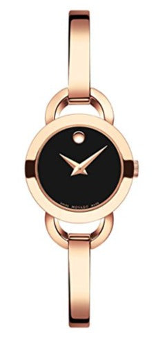 Movado Rondiro 22mm Black Dial Rose Gold Steel Strap Watch For Women - 0607065 Buy Now By Movado
