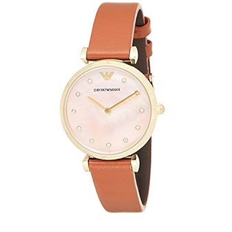 Emporio Armani Gianni T Bar Quartz Pink Mother of Pearl Dial Brown Leather Strap Watch For Women - AR1960 Buy Now By Emporio Armani