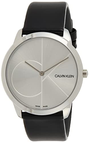 Calvin Klein Minimal Silver Dial Black Leather Strap Watch for Men - K3M211CY Buy Now By Calvin Klein