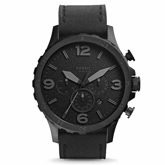 Fossil Nate Chronograph Black Dial Black Leather Strap Watch for Men - JR1354 Buy Now By Fossil