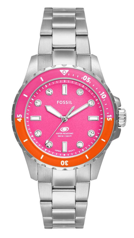 Fossil Blue Dive Analog Pink Dial Silver Steel Strap Watch For Women - ES5351 Buy Now By Fossil