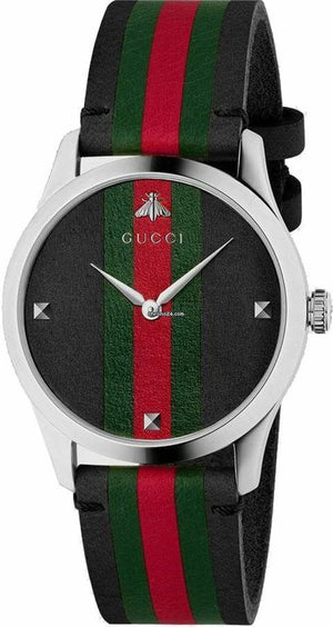 Gucci G Timeless Quartz Black Dial Multicolored Black Leather Strap Watch For Men - YA1264079 Buy Now By Gucci