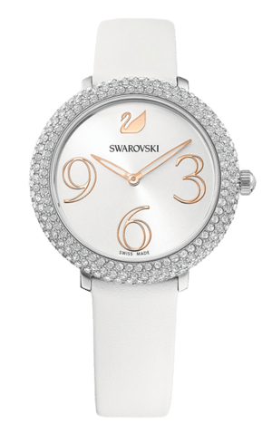 Swarovski Crystal Frost Silver Dial White Leather Strap Watch for Women - 5484070 Buy Now By Swarovski