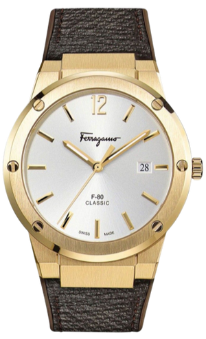 Salvatore Ferragamo F-80 Classic White Dial Brown Leather Strap Watch for Men - SFDT00819 Buy Now By Salvatore Ferragamo