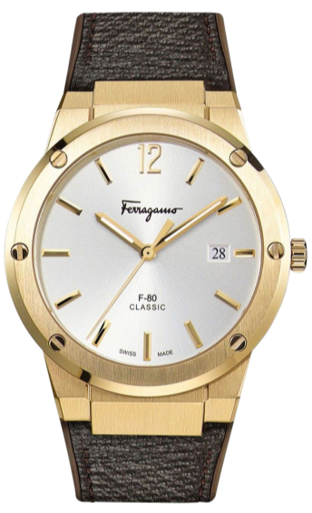 Salvatore Ferragamo F-80 Classic White Dial Brown Leather Strap Watch for Men - SFDT00819 Buy Now By Salvatore Ferragamo