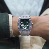 Guess Phoenix Quartz Green Dial Transparent Silicone Strap Watch For Men - GW0499G8 Buy Now By Guess