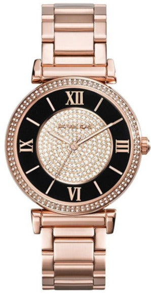 Michael Kors Catlin Black Dial Rose Gold Steel Strap Watch for Women - MK3339 Buy Now By Michael Kors