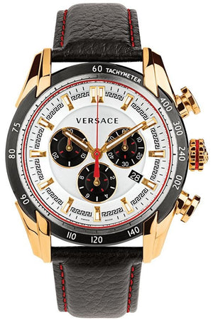 Versace V-Ray Chronograph White Dial Black Leather Strap Watch for Men - VDB040014 Buy Now By Versace