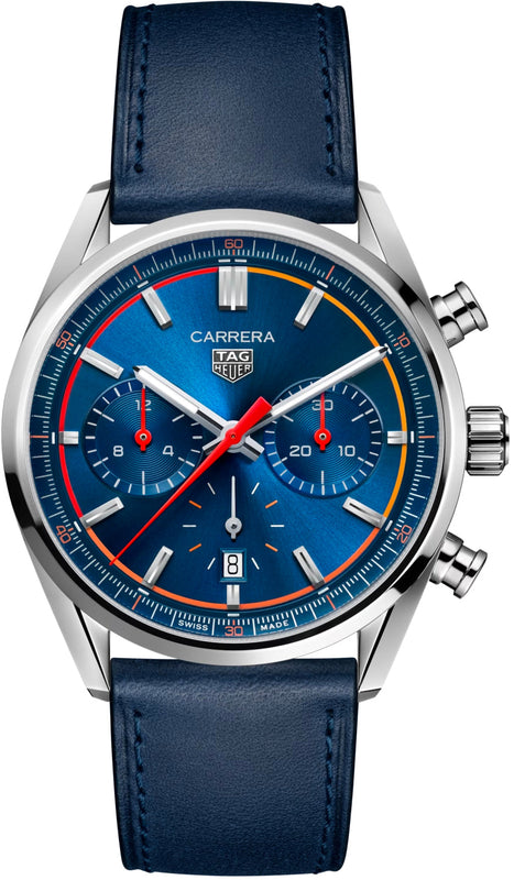 Tag Heuer Carrera Chronograph Blue Dial Blue Leather Strap Watch for Men - CBN201D.FC6543 Buy Now By Tag Heuer