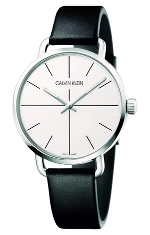 Calvin Klein Even Silver Dial Black Leather Strap Watch for Men - K7B211CY Buy Now By Calvin Klein