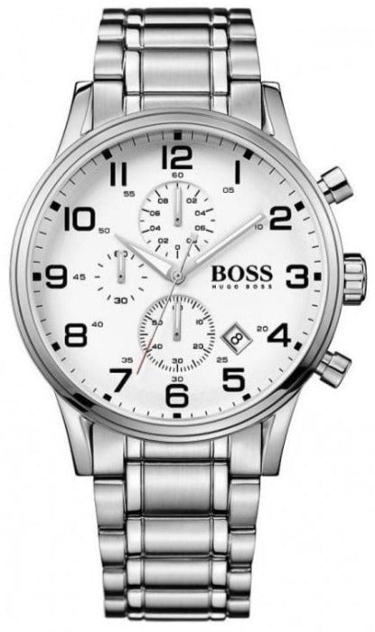 Hugo Boss Aeroliner Chronograph White Dial Silver Steel Strap Watch for Men - 1513182 Buy Now By Hugo Boss