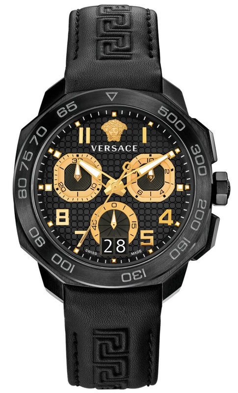 Versace Dylos Chronograph Black Dial Black Rubber Strap Watch for Men - VQC020015 Buy Now By Versace