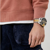 Diesel Mega Chief Chronograph Black Dial Two Tone Steel Strap Watch For Men - DZ4581